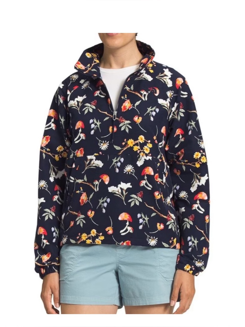The North Face Black Floral Half-Zip Bomber Jacket